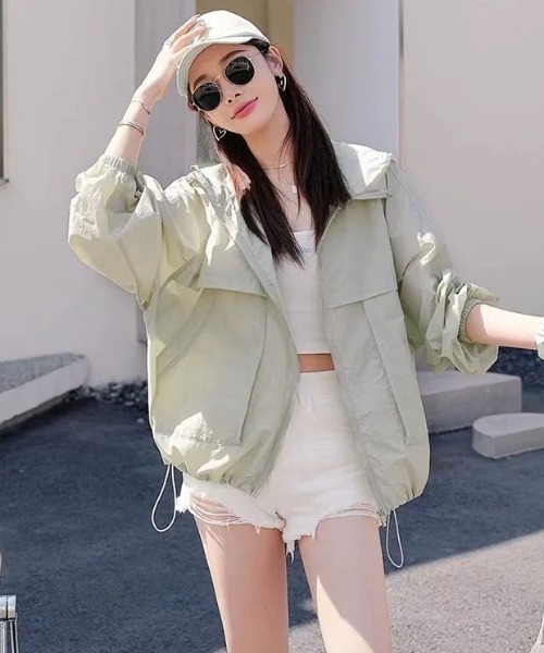 gossip！ロサンゼルス（ゴシップロサンゼルス）の「パーカータイプルーズシアーUVカットパーカージャケット（ブルゾン・レディース・ライトグリーン/イエロー/ラベンダー/ホワイト・XL/2XL/M/L）」の16枚目の写真
