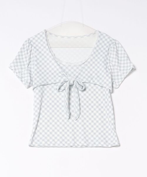 ammy.(エイミードット)の「【 ammy. / エイミードット 】 ギンガムチェック フロント リボン トップス(Tシャツ/カットソー・レディース・グレー/ホワイト・FREE)」の3枚目の写真