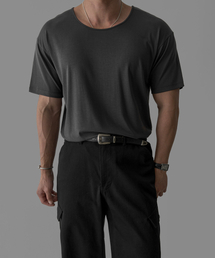 テンセルリブヘンリーネックマッスル半袖Tシャツ[ブラック]