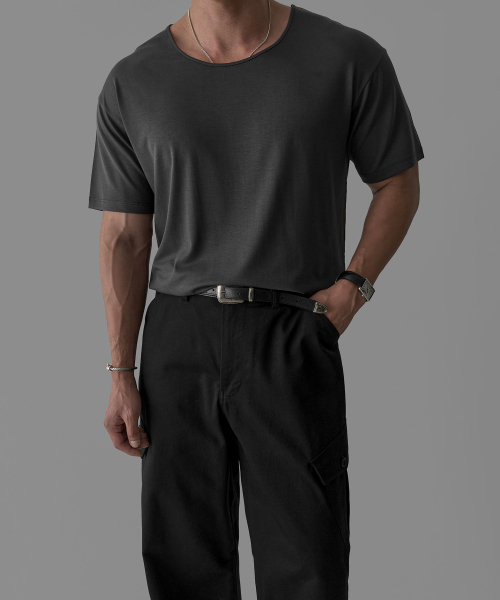 BOWLOW PRODUCT（バウロープロダクト）の「テンセルリブヘンリーネックマッスル半袖Tシャツ[ブラック]（Tシャツ/カットソー・メンズ・その他・MEDIUM/LARGE/X-LARGE）」の3枚目の写真
