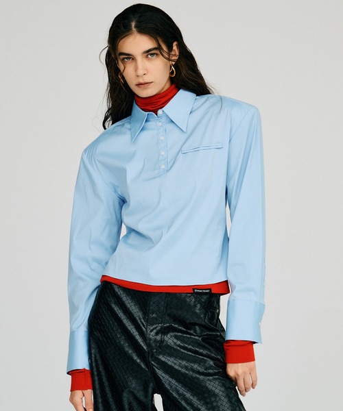 PRANK PROJECT(プランクプロジェクト)の「【2026Autumn Pre-Order】ショルダーパッドハイストレッチブロードシャツ / Shoulder Pad High-Stretch Broadcloth Shirt(シャツ/ブラウス・レディース・サックスブルー/グレー/ホワイト・FREE)」の3枚目の写真