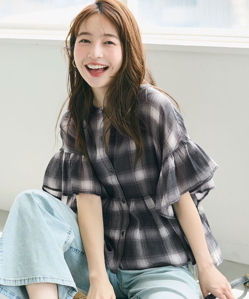 coca(coca)(コカ)の「シアーチェックペプラムブラウス(シャツ/ブラウス・レディース・B/A・L/M/S)」の1枚目の写真