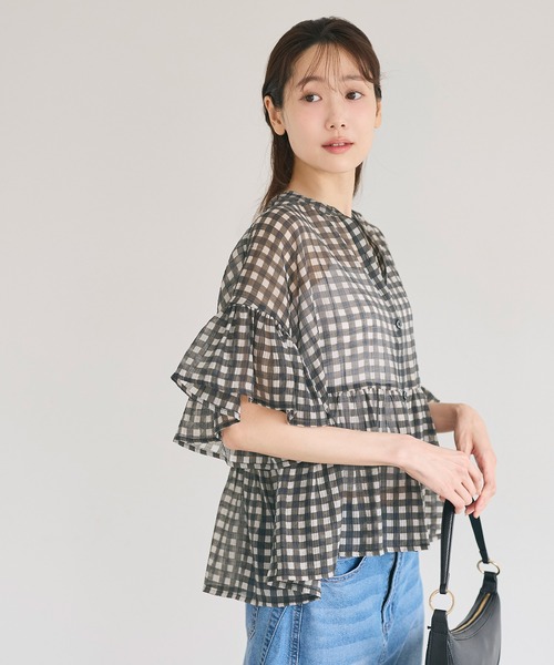 coca(coca)(コカ)の「シアーチェックペプラムブラウス(シャツ/ブラウス・レディース・B/A・L/M/S)」の13枚目の写真