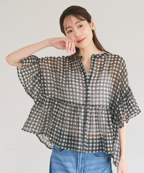 coca(coca)(コカ)の「シアーチェックペプラムブラウス(シャツ/ブラウス・レディース・B/A・L/M/S)」の15枚目の写真