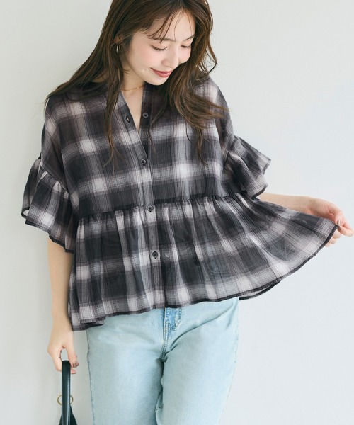 coca(coca)(コカ)の「シアーチェックペプラムブラウス(シャツ/ブラウス・レディース・B/A・L/M/S)」の7枚目の写真