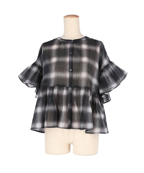 coca(coca)(コカ)の「シアーチェックペプラムブラウス(シャツ/ブラウス・レディース・B/A・L/M/S)」の4枚目の写真
