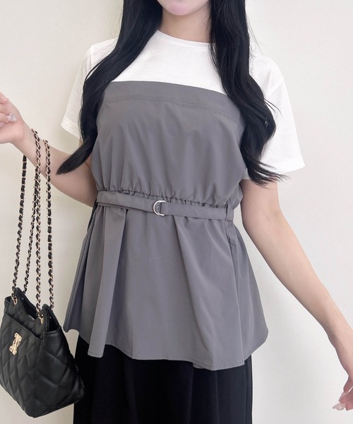 INGNI(イング)の「ベルト付ビスチェドッキングトップス(Tシャツ/カットソー・レディース・ブラウン/ブラック/グレー・M)」の1枚目の写真
