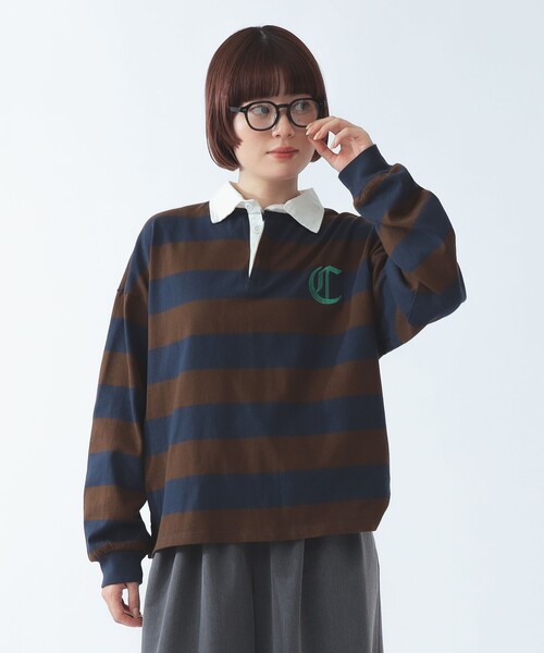 Ray BEAMS(レイビームス)の「【別注】Champion / ラグビー Tシャツ(ポロシャツ・レディース・ダークブラウン/ネイビー/その他・ONE SIZE)」の1枚目の写真