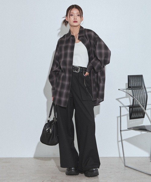 PAGEBOY(ページボーイ)の「オンブレチェックシャツ/チェックシャツ【2WAY仕様/シワになりにくい】(シャツ/ブラウス・レディース・ブラック/ブラウン/ブルー・FREE)」の13枚目の写真