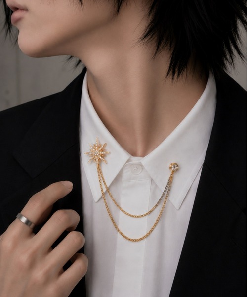 セール】【Bls】【ZA】【Bling Leads】襟ブローチ マルチチェーン