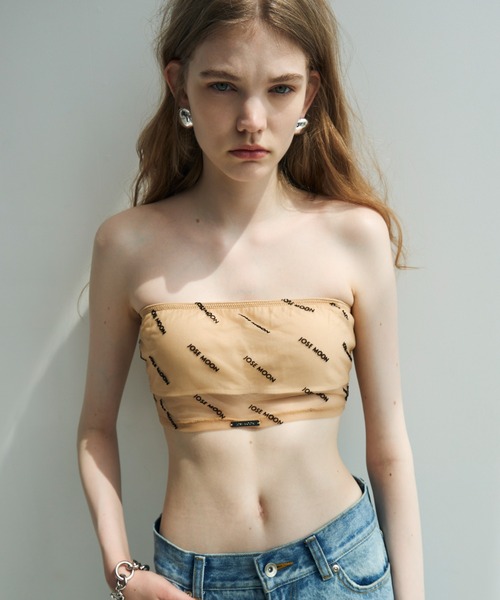 トップス josemoon SHEER MONOGRAM BARE TOP MONOGRAM SHEER BARE TOP/モノグラムシアーベアトップ（チューブトップ