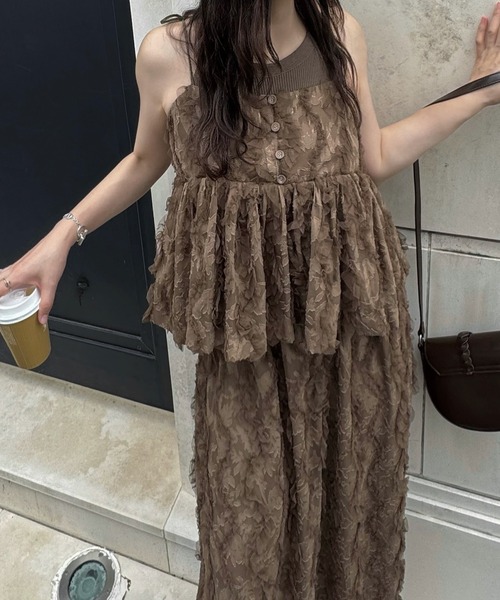 WILLFULLY（ウィルフリー）の「cut jacquard tulle gather camisole（キャミソール・レディース・モカ/アイボリー/ブラック・FREE）」の15枚目の写真