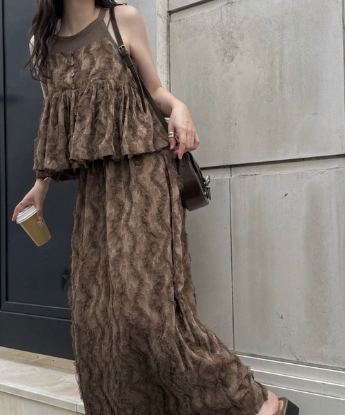WILLFULLY（ウィルフリー）の「cut jacquard tulle gather camisole（キャミソール・レディース・モカ/アイボリー/ブラック・FREE）」の18枚目の写真