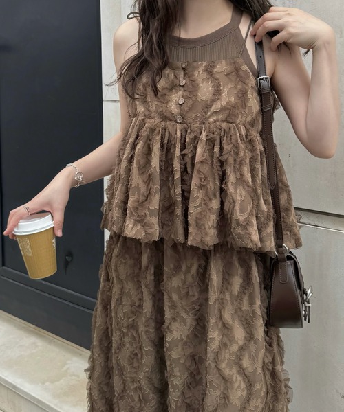 WILLFULLY（ウィルフリー）の「cut jacquard tulle gather camisole（キャミソール・レディース・モカ/アイボリー/ブラック・FREE）」の8枚目の写真