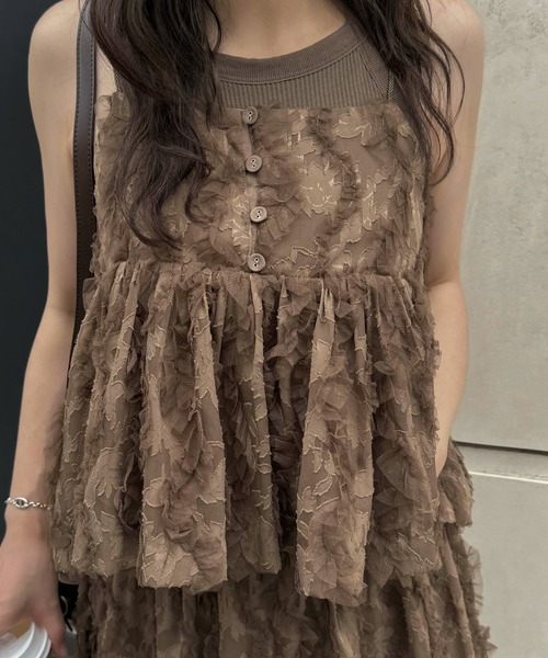 WILLFULLY（ウィルフリー）の「cut jacquard tulle gather camisole（キャミソール・レディース・モカ/アイボリー/ブラック・FREE）」の9枚目の写真