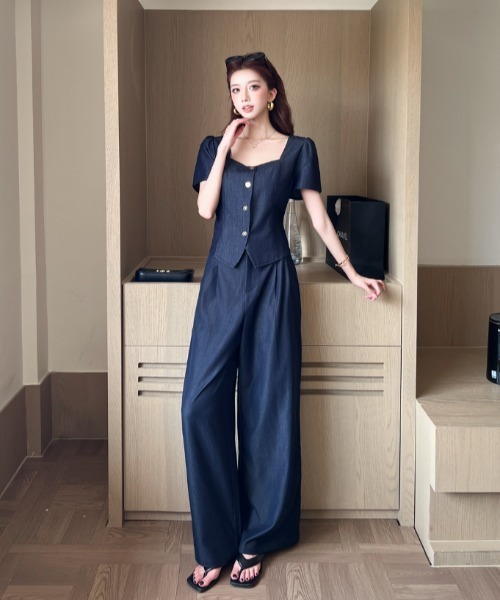 FAVORITO(ファヴォリート)の「ソフトデニムトップスワイドパンツセットアップ(セットアップ・レディース・ブルー・XL/L/M/S)」の12枚目の写真