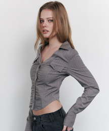 Kayla Shirring Shirt Top (Mocha)