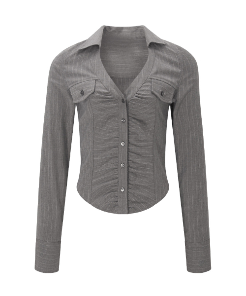 PLEASENOFOLLOW（プリーズノーフォロー）の「Kayla Shirring Shirt Top (Mocha)（シャツ/ブラウス・レディース・その他・SMALL/MEDIUM）」の2枚目の写真