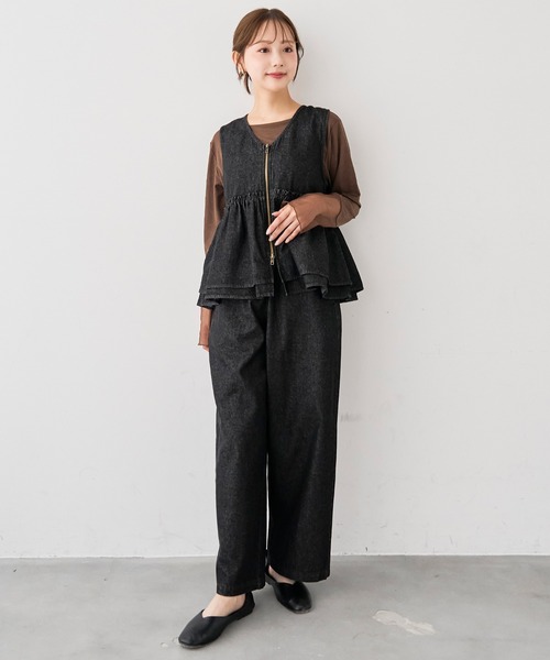 mil(ミル)の「ライトデニム Wジップ ペプラムジレ/セットアップ対応【588209】(ベスト・レディース・インディゴブルー/ブラック・XS/S)」の3枚目の写真