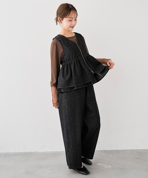 mil(ミル)の「ライトデニム Wジップ ペプラムジレ/セットアップ対応【588209】(ベスト・レディース・インディゴブルー/ブラック・XS/S)」の6枚目の写真