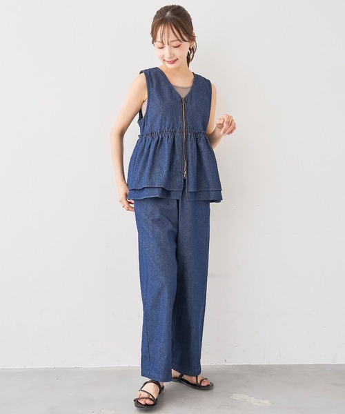 mil(ミル)の「ライトデニム Wジップ ペプラムジレ/セットアップ対応【588209】(ベスト・レディース・インディゴブルー/ブラック・XS/S)」の11枚目の写真