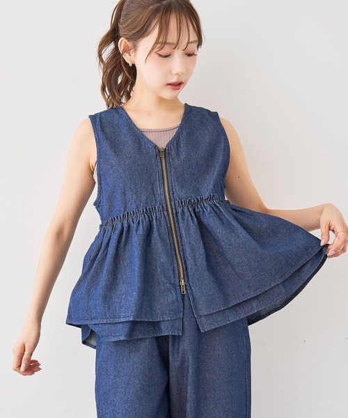 mil(ミル)の「ライトデニム Wジップ ペプラムジレ/セットアップ対応【588209】(ベスト・レディース・インディゴブルー/ブラック・XS/S)」の12枚目の写真