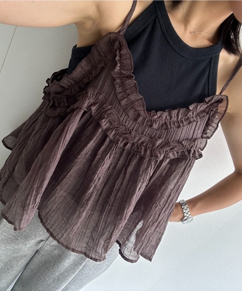 ap retro(アプレトロ)の「【SET商品】フリルキャミソールセット/レイヤード/マルチウェイ(Tシャツ/カットソー・レディース・ブラック/ブラウン/グレー/グリーン・FREE)」の13枚目の写真