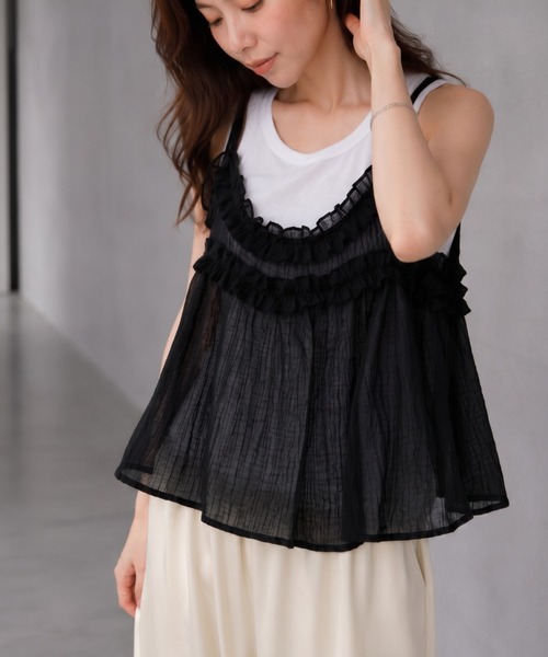 ap retro(アプレトロ)の「【SET商品】フリルキャミソールセット/レイヤード/マルチウェイ(Tシャツ/カットソー・レディース・ブラック/ブラウン/グレー/グリーン・FREE)」の6枚目の写真