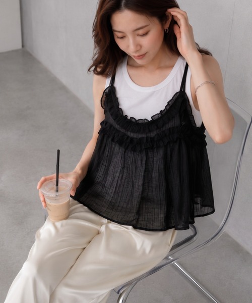 ap retro(アプレトロ)の「【SET商品】フリルキャミソールセット/レイヤード/マルチウェイ(Tシャツ/カットソー・レディース・ブラック/ブラウン/グレー/グリーン・FREE)」の8枚目の写真