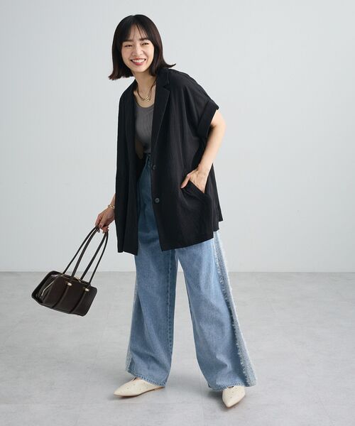 Green Parks(グリーンパークス)の「サイドレースデニムワイドパンツ(デニムパンツ・レディース・ライトインディゴブルー/インディゴブルー/ブラック・M/L)」の12枚目の写真