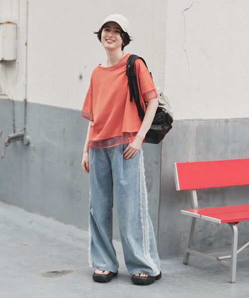 Green Parks(グリーンパークス)の「サイドレースデニムワイドパンツ(デニムパンツ・レディース・ライトインディゴブルー/インディゴブルー/ブラック・M/L)」の14枚目の写真