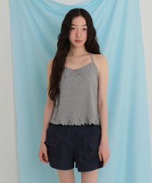Frill ribbed sleeveless Tee (MELANGE)