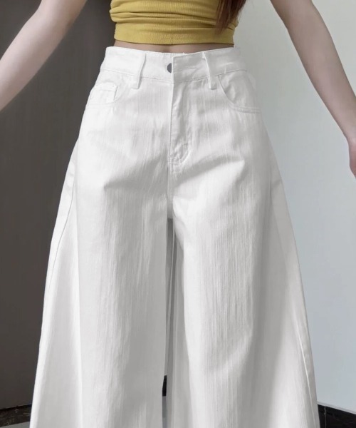 Miniministore（ミニミニストア）の「ハイウエストワイドストレートパンツ韓国風（デニムパンツ・レディース・ホワイト・M/S/L）」の21枚目の写真