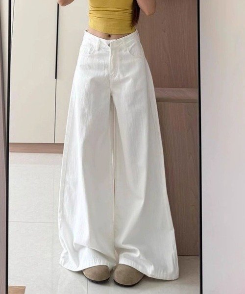 Miniministore（ミニミニストア）の「ハイウエストワイドストレートパンツ韓国風（デニムパンツ・レディース・ホワイト・M/S/L）」の2枚目の写真