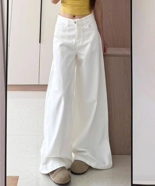 Miniministore（ミニミニストア）の「ハイウエストワイドストレートパンツ韓国風（デニムパンツ・レディース・ホワイト・M/S/L）」の3枚目の写真