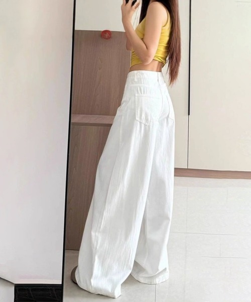 Miniministore（ミニミニストア）の「ハイウエストワイドストレートパンツ韓国風（デニムパンツ・レディース・ホワイト・M/S/L）」の4枚目の写真