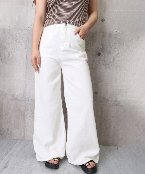 Miniministore（ミニミニストア）の「ハイウエストワイドストレートパンツ韓国風（デニムパンツ・レディース・ホワイト・M/S/L）」の9枚目の写真