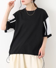 袖シフォン切替プルオーバー 半端袖