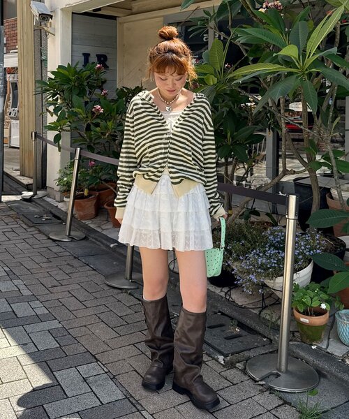 CIAOPANIC(チャオパニック)の「透かし編み星チャームダブルジップニットパーカー(パーカー・レディース・イエロー/ピンク/グレー/サックスブルー/アイボリー・ONE SIZE)」の17枚目の写真