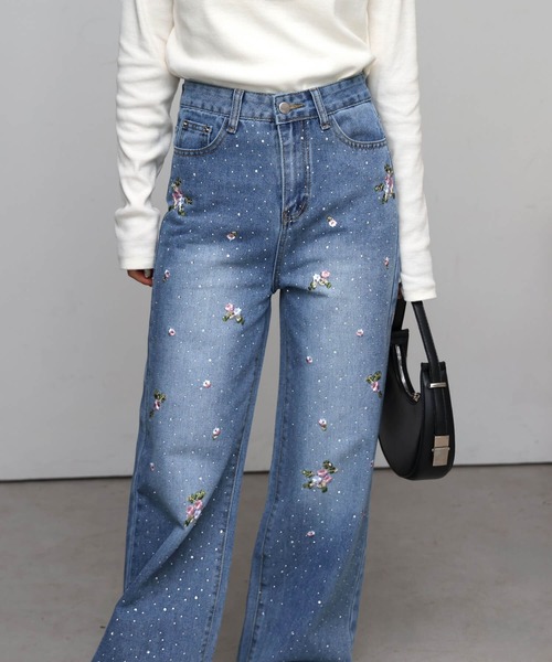 tiptop(ティップトップ)の「花刺繍ラインストーンデニム(デニムパンツ・レディース・ブルー/サックスブルー・M/S)」の8枚目の写真
