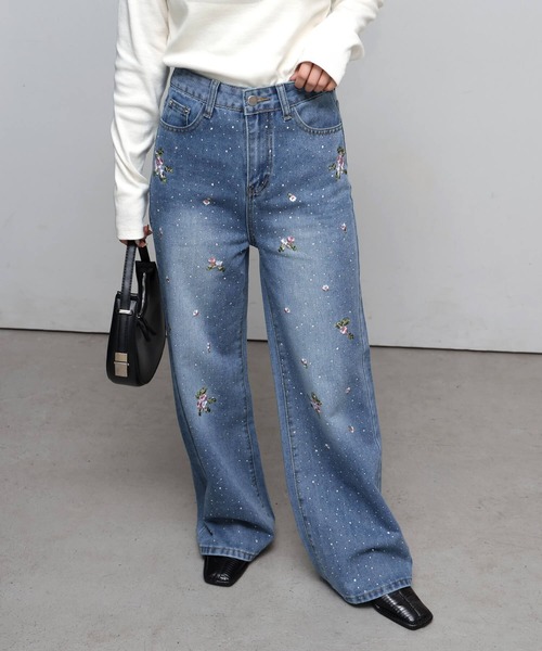tiptop(ティップトップ)の「花刺繍ラインストーンデニム(デニムパンツ・レディース・ブルー/サックスブルー・M/S)」の9枚目の写真