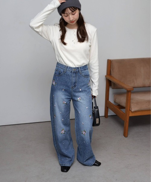 tiptop(ティップトップ)の「花刺繍ラインストーンデニム(デニムパンツ・レディース・ブルー/サックスブルー・M/S)」の12枚目の写真