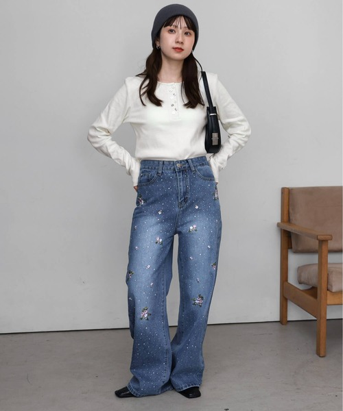tiptop(ティップトップ)の「花刺繍ラインストーンデニム(デニムパンツ・レディース・ブルー/サックスブルー・M/S)」の13枚目の写真