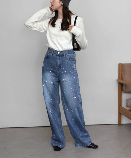 tiptop(ティップトップ)の「花刺繍ラインストーンデニム(デニムパンツ・レディース・ブルー/サックスブルー・M/S)」の14枚目の写真