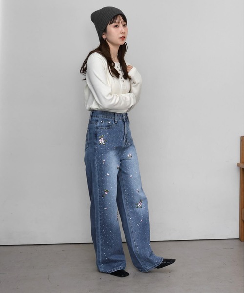 tiptop(ティップトップ)の「花刺繍ラインストーンデニム(デニムパンツ・レディース・ブルー/サックスブルー・M/S)」の15枚目の写真