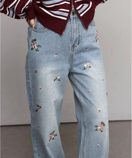 tiptop(ティップトップ)の「花刺繍ラインストーンデニム(デニムパンツ・レディース・ブルー/サックスブルー・M/S)」の4枚目の写真