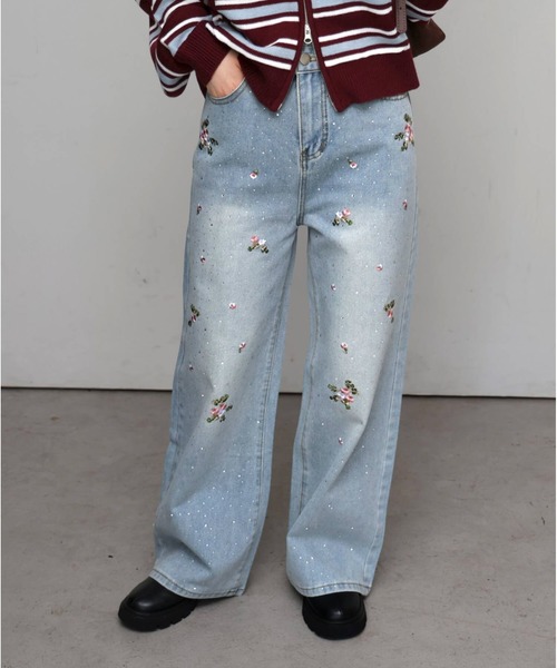 tiptop(ティップトップ)の「花刺繍ラインストーンデニム(デニムパンツ・レディース・ブルー/サックスブルー・M/S)」の5枚目の写真