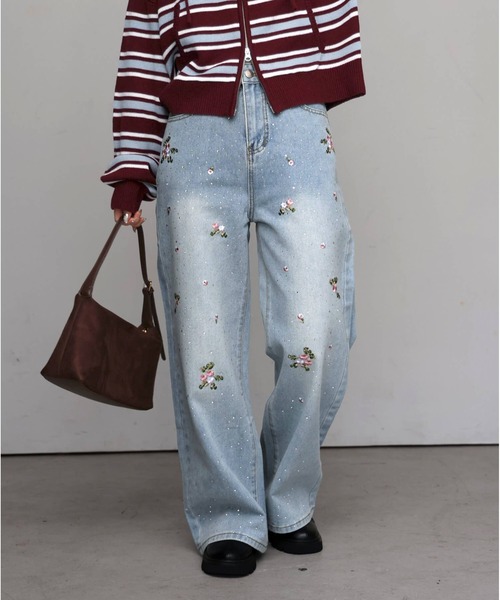 tiptop(ティップトップ)の「花刺繍ラインストーンデニム(デニムパンツ・レディース・ブルー/サックスブルー・M/S)」の6枚目の写真