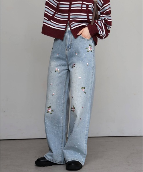 tiptop(ティップトップ)の「花刺繍ラインストーンデニム(デニムパンツ・レディース・ブルー/サックスブルー・M/S)」の7枚目の写真