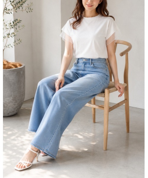 FAZVY（ファズビー）の「袖フリルで華やぐ シアー切り替え半袖Tシャツ（シャツ/ブラウス・レディース・ホワイト/ブラック・M）」の18枚目の写真